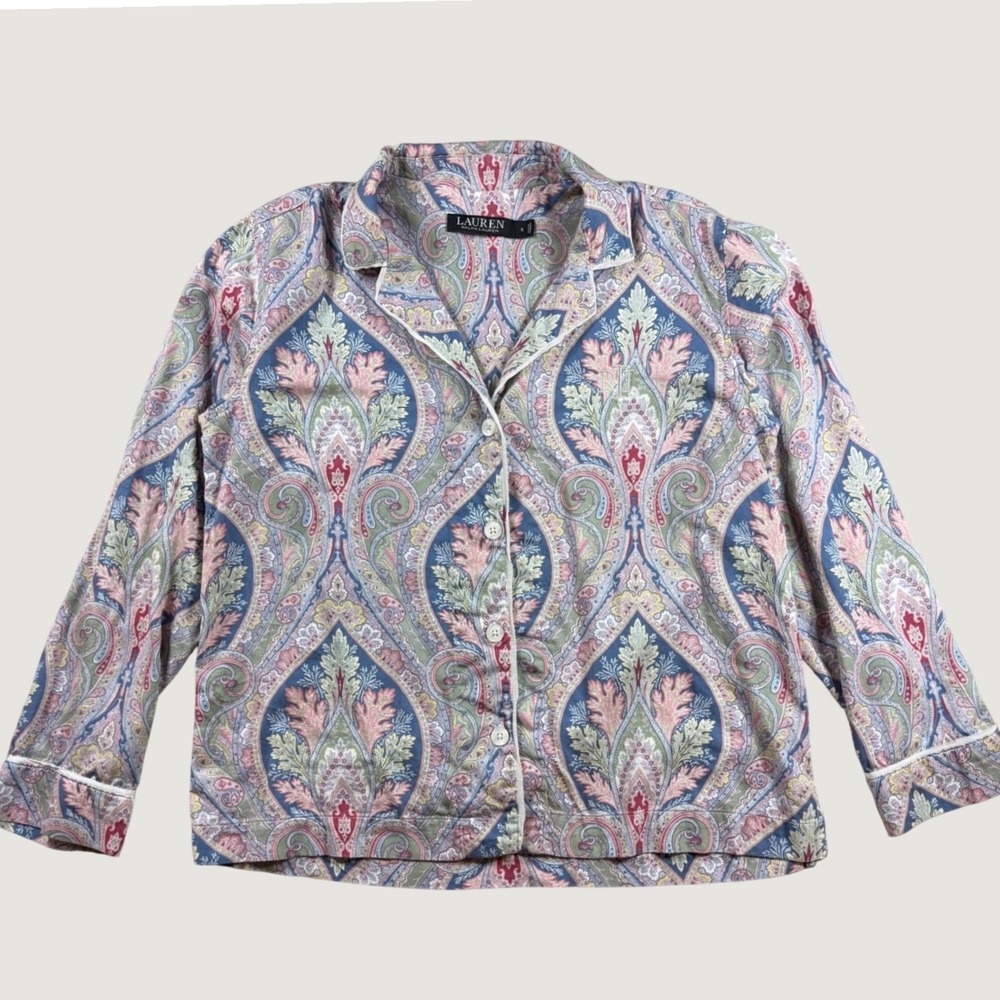 Lauren Ralph Lauren Pajama Top Womens Small Blue Paisley Good